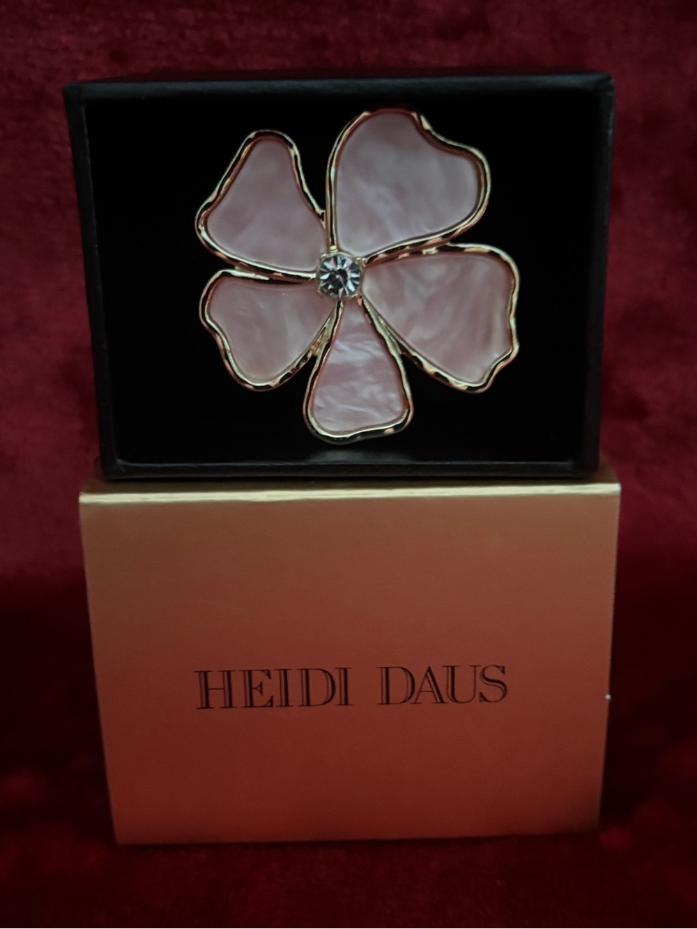 Heidi Daus Pink Floral Statement Ring with Crystal Center